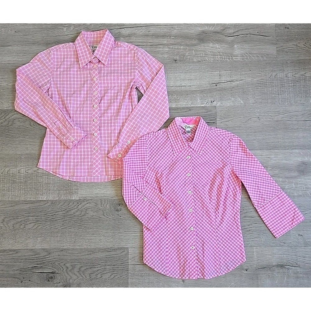 Lilly Pulitzer Shirt Women's Size 2 Pink Gingham Check Plaid Button Up Blouse